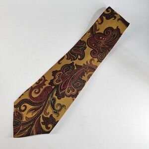 VtgvBrooks Brothers Makers Silk Tie Paisley Red Gold Green Swirls USA Smooth